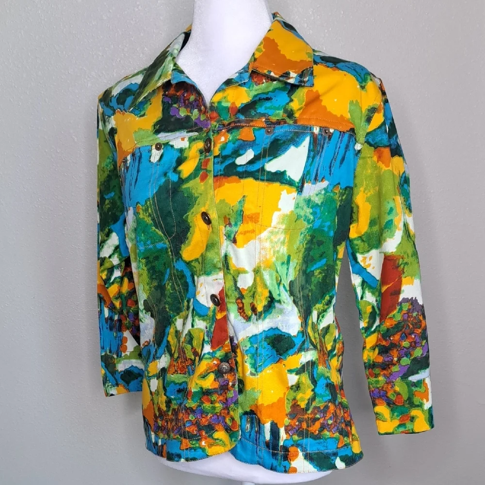 Vintage Women’s Kaktus Art To Wear Cotton Soft Denim Multicolored Jacket Size M - Picture 5 of 14